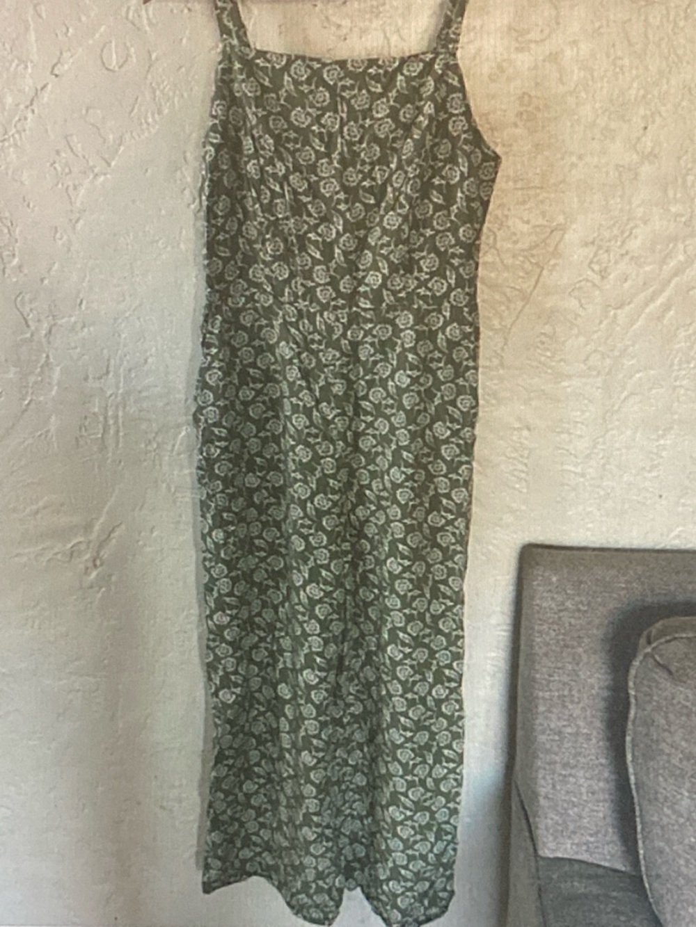 Old Navy Olive Green Floral Maxi Jumpsuit with Thin Straps